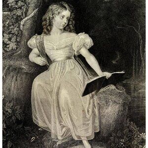 Nature And Art Engraving 1859 Victorian Artist Girl In Woods Art DWY5F